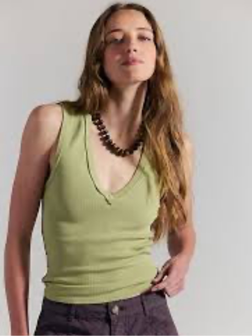 NWT Free People We The Free Neria V-Neck Tank Top Olive Green Size M